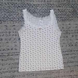 Floral Lace Trim Camisole - Cream